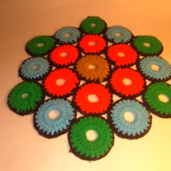 Mid Century hand done in Bl,Gr,Orange and Blk. So fantastic. Hard to find. - Picture 2 of 4